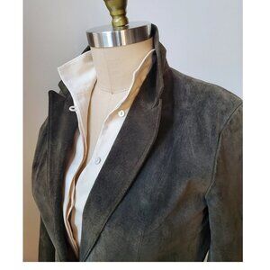 Margaret Godfrey Olive Green Single Breasted Lined Suede Blazer Jacket Size 10